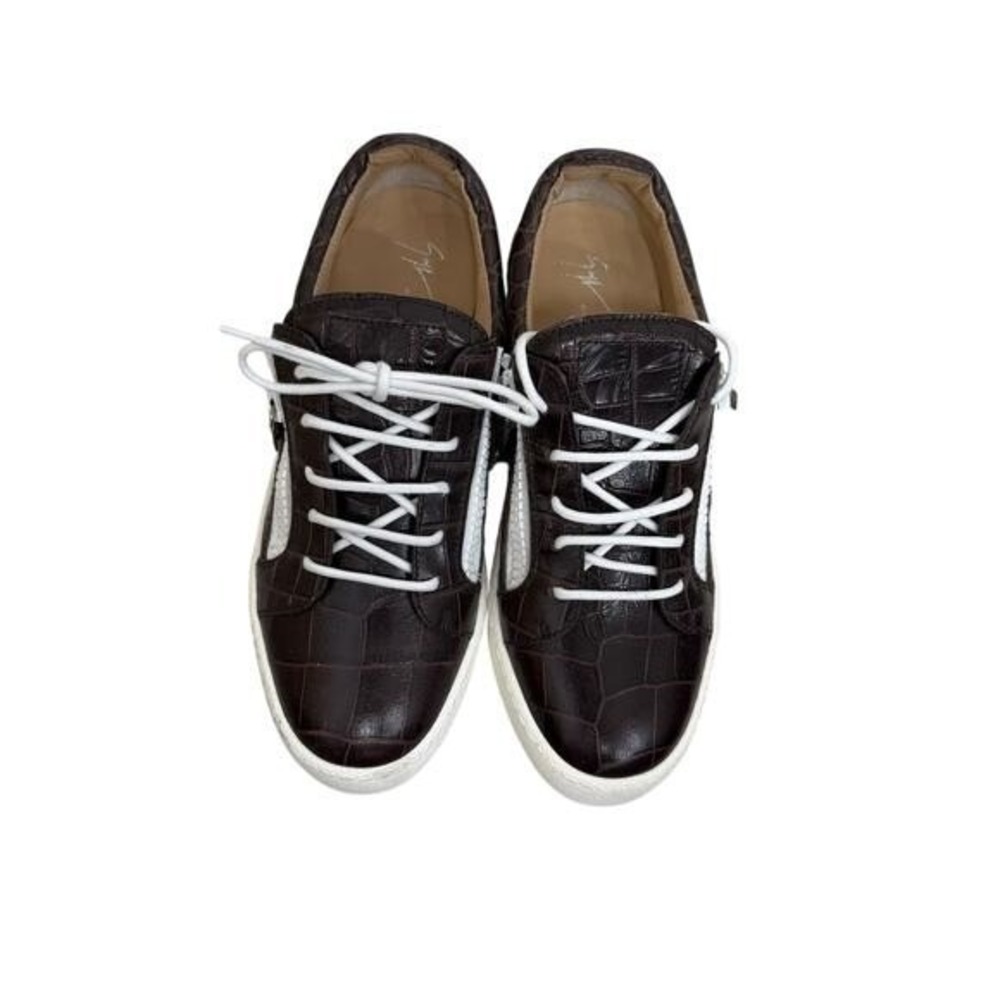 Giuseppe Zanotti Dark Brown Croc Embossed Leather Zip Sneakers Womens 41.5 $880 - Picture 3 of 9